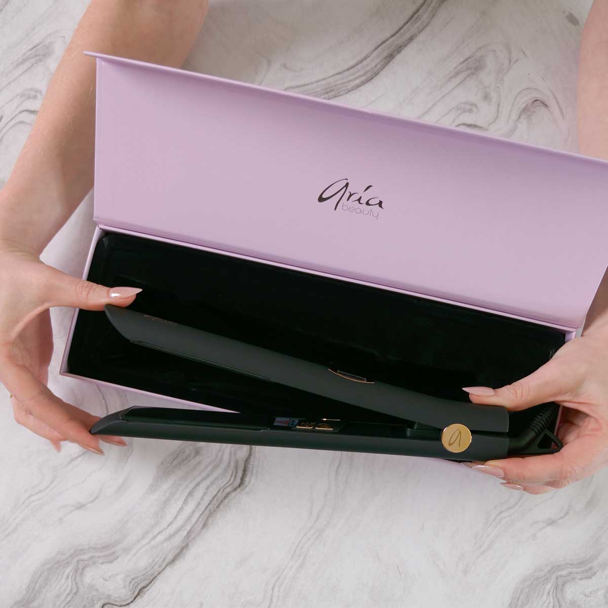 Aria Beauty Hair Straightener - Hair Iron 1” Ultra Sleek Black Digital Hair Straightener