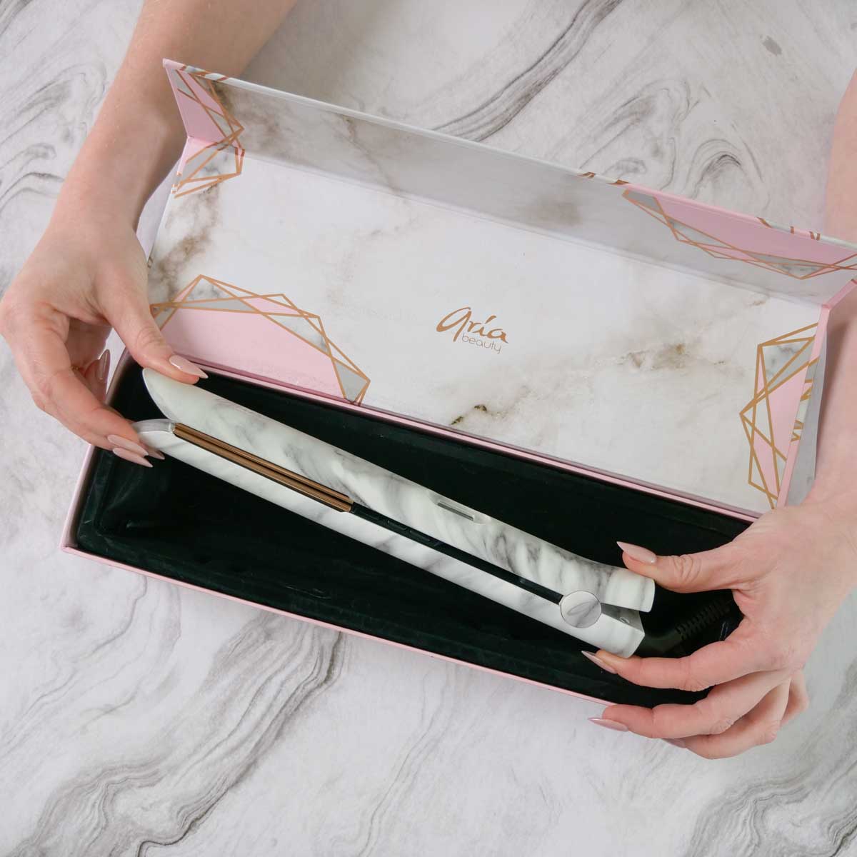 Aria Beauty Hair Straightener - Hair Iron Grey Marble Digital Straightener