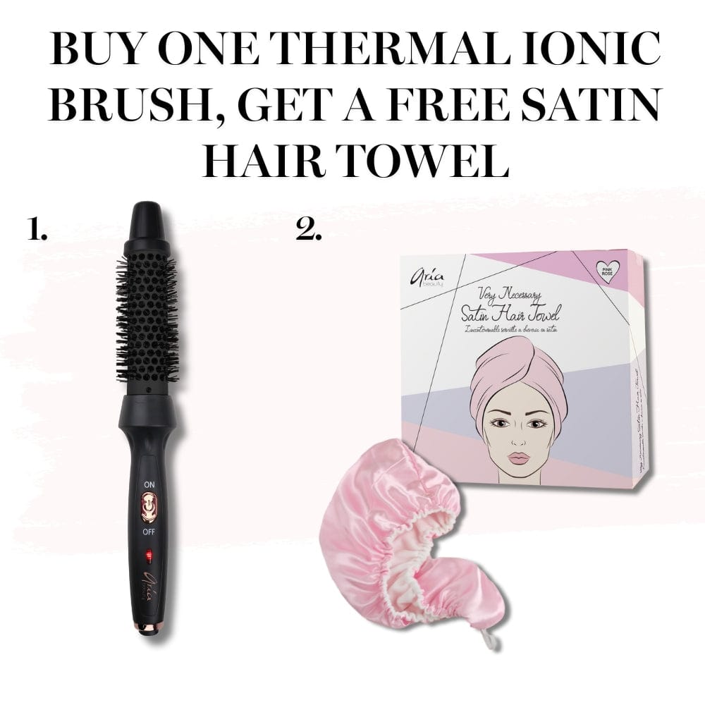 Aria Beauty Hair Tools Thermal Ionic Brush & Satin Hair Towel Set