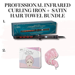 Aria Beauty, Infrared Curling Iron, Satin Hair Towel, hair styling bundle, salon-quality curls, healthy hair, frizz-free curls, ceramic tourmaline, infrared technology, quick-dry towel, gentle on hair, professional styling tools